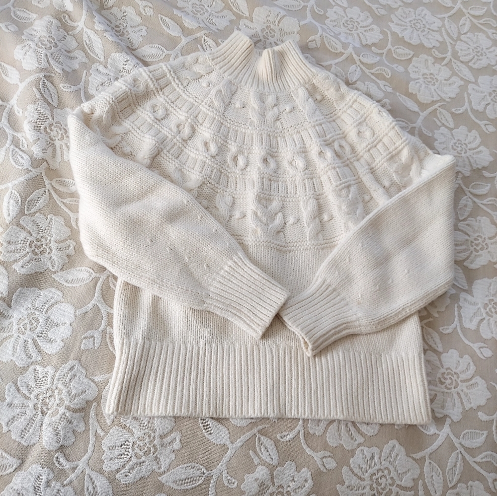 BANANA REPUBLIC women White Turtleneck Couronne Sweater Small Cotton Wool Blend